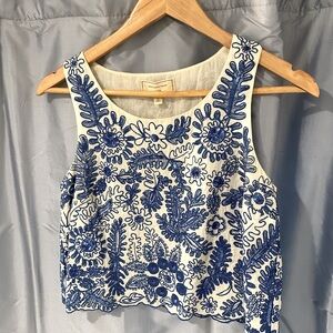 Beautiful embroderied blue cropped top